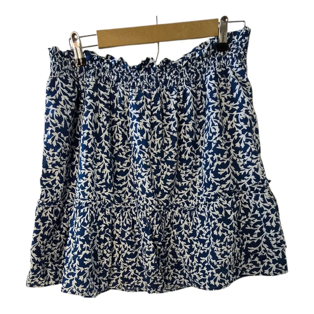 J. Crew Women's Navy/White Print Elastic Waist Ruffle Mini  Skirt - Picture 8 of 10